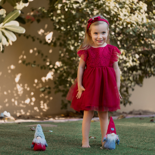 Puff Sleeved Red Dress W/ Head Band