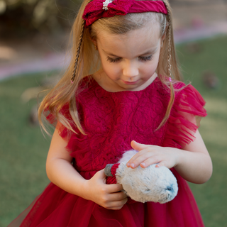 Puff Sleeved Red Dress W/ Head Band