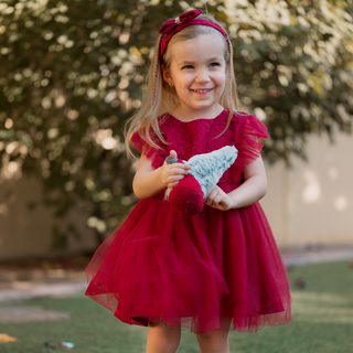 Puff Sleeved Red Dress W/ Head Band