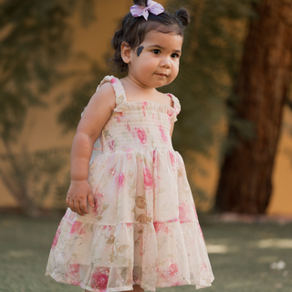 Butterfly Back Embroidered Flower Dress