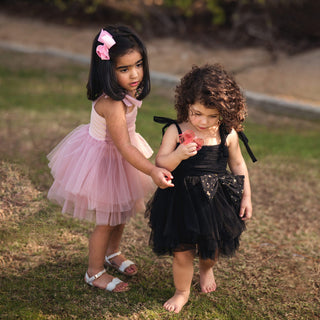 Self Tie Star Bow Ruffle Party Dress Black