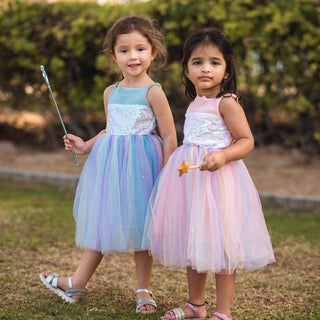 Rainbow Sequin Designed Top Glitter Tutu Dress Pink