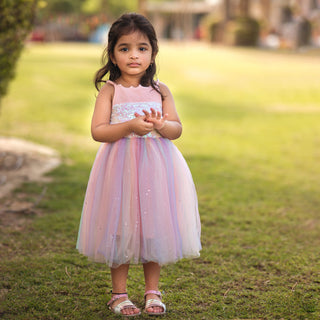 Rainbow Sequin Designed Top Glitter Tutu Dress Pink