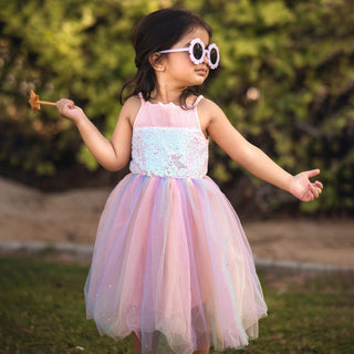 Rainbow Sequin Designed Top Glitter Tutu Dress Pink