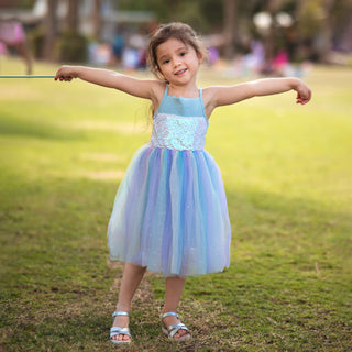 Rainbow Sequin Designed Top Glitter Tutu Dress Blue