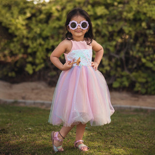 Rainbow Sequin Designed Top Glitter Tutu Dress Pink