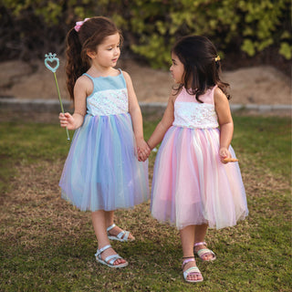 Rainbow Sequin Designed Top Glitter Tutu Dress Pink