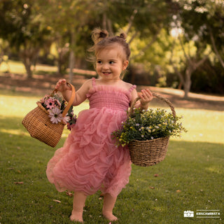 Helena Mesh Pleated Lantern Party Dress