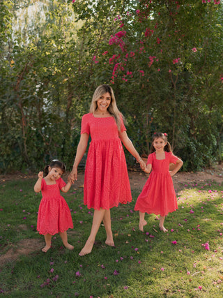 Sarah Broderie Mommy and Me Matching Dress - For Mums - Coral