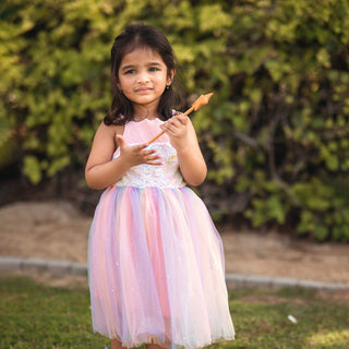 Rainbow Sequin Designed Top Glitter Tutu Dress Pink