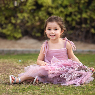 Self Tie Star Bow Ruffle Party Dress Pink