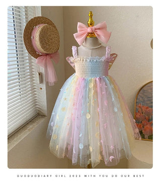 Butterfly Back Rainbow Pastel Party Dress
