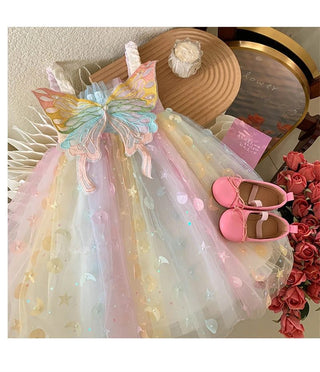 Butterfly Back Rainbow Pastel Party Dress