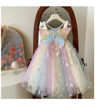 Butterfly Back Rainbow Pastel Party Dress