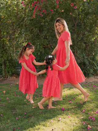 Sarah Broderie Mommy and Me Matching Dress - For Mums - Coral