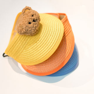 Straw Visor Hat with Bear