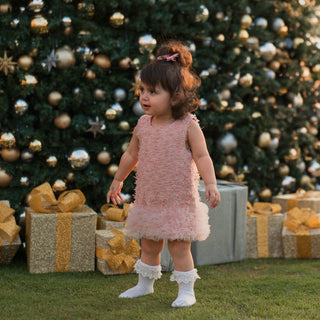 Fur Sleeveless Tassel Dress- Pink