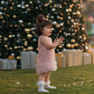 Fur Sleeveless Tassel Dress- Pink