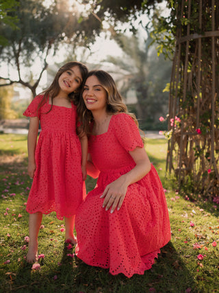 Sarah Broderie Mommy and Me Matching Dress - For Mums - Coral