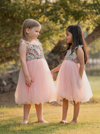 PINKY FLORAL TULLE DRESS