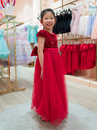 CHRISTMAS PUFF SLEEVE SEQUIN DRESS