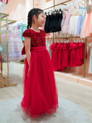 CHRISTMAS PUFF SLEEVE SEQUIN DRESS