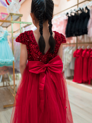 CHRISTMAS PUFF SLEEVE SEQUIN DRESS