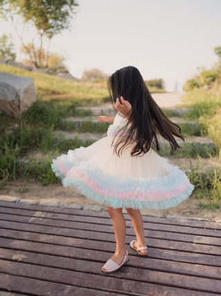 Scarlett Pink Ruffle Dress - Ivory