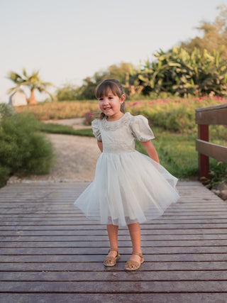 Eliana Sleeved Dress with Frill Collar - Green
