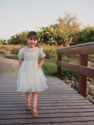 Eliana Sleeved Dress with Frill Collar - Green