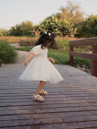 Eliana Sleeved Dress with Frill Collar - Ivory
