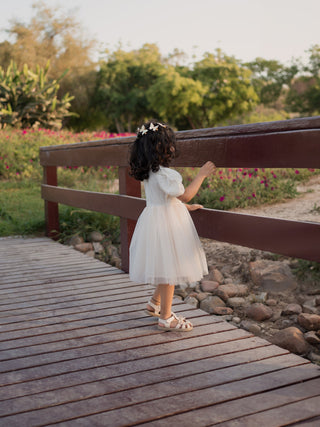 Eliana Sleeved Dress with Frill Collar - Ivory