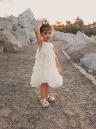 Aria Sleeveless Tulle Dress- White