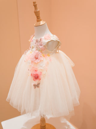 Fairy Blossom light pink feathered shoulder dress