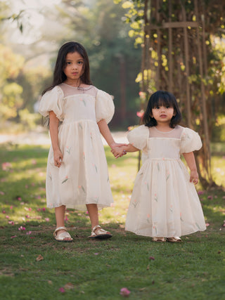 Embroidery Flower Butterfly Sequin Sleeved Dress