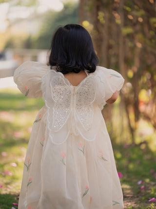 Embroidery Flower Butterfly Sequin Sleeved Dress